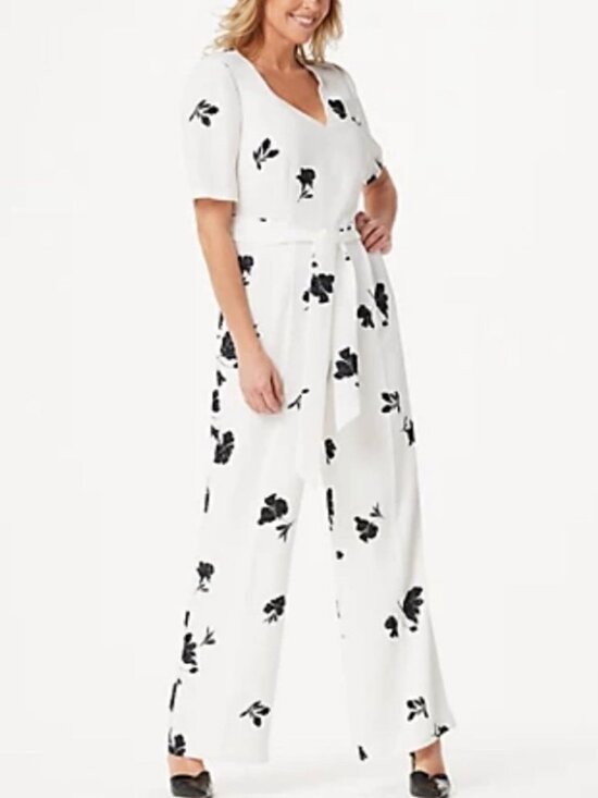 Vince Camuto Pants - Vince Camuto Elbow-Sleeve Flower Printed Jumpsuit